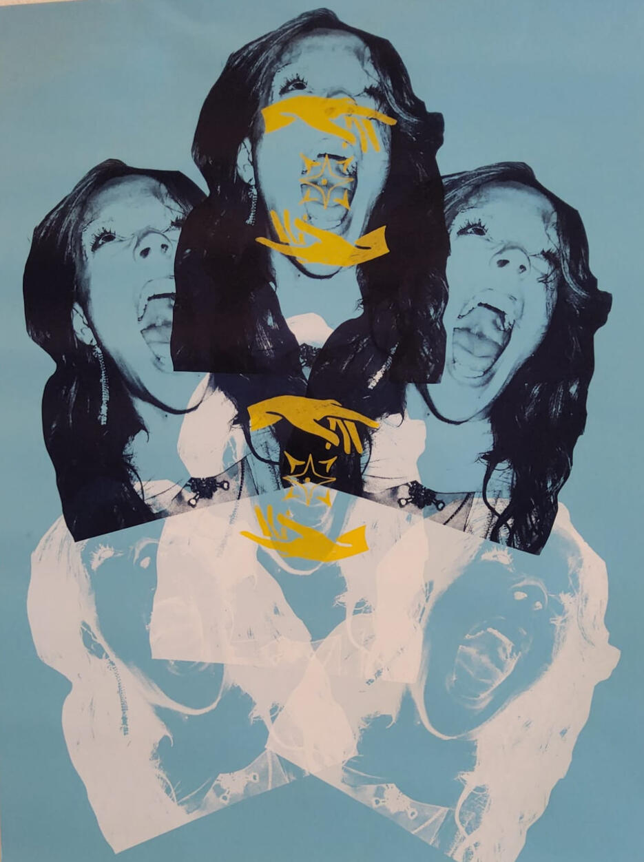 Silkscreen printing result on blue paper